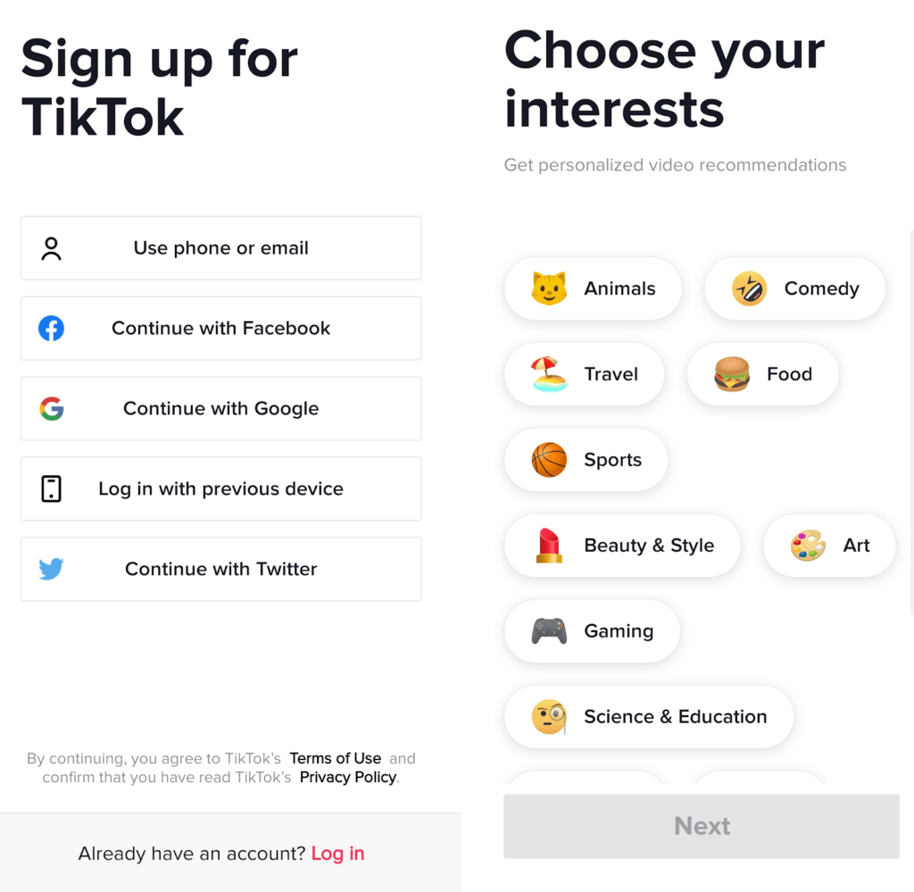 Create an account on TikTok